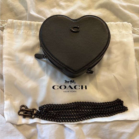 Coach Handbags - Coach Leather Heart Crossbody 14 - Black/Pewter CE765
